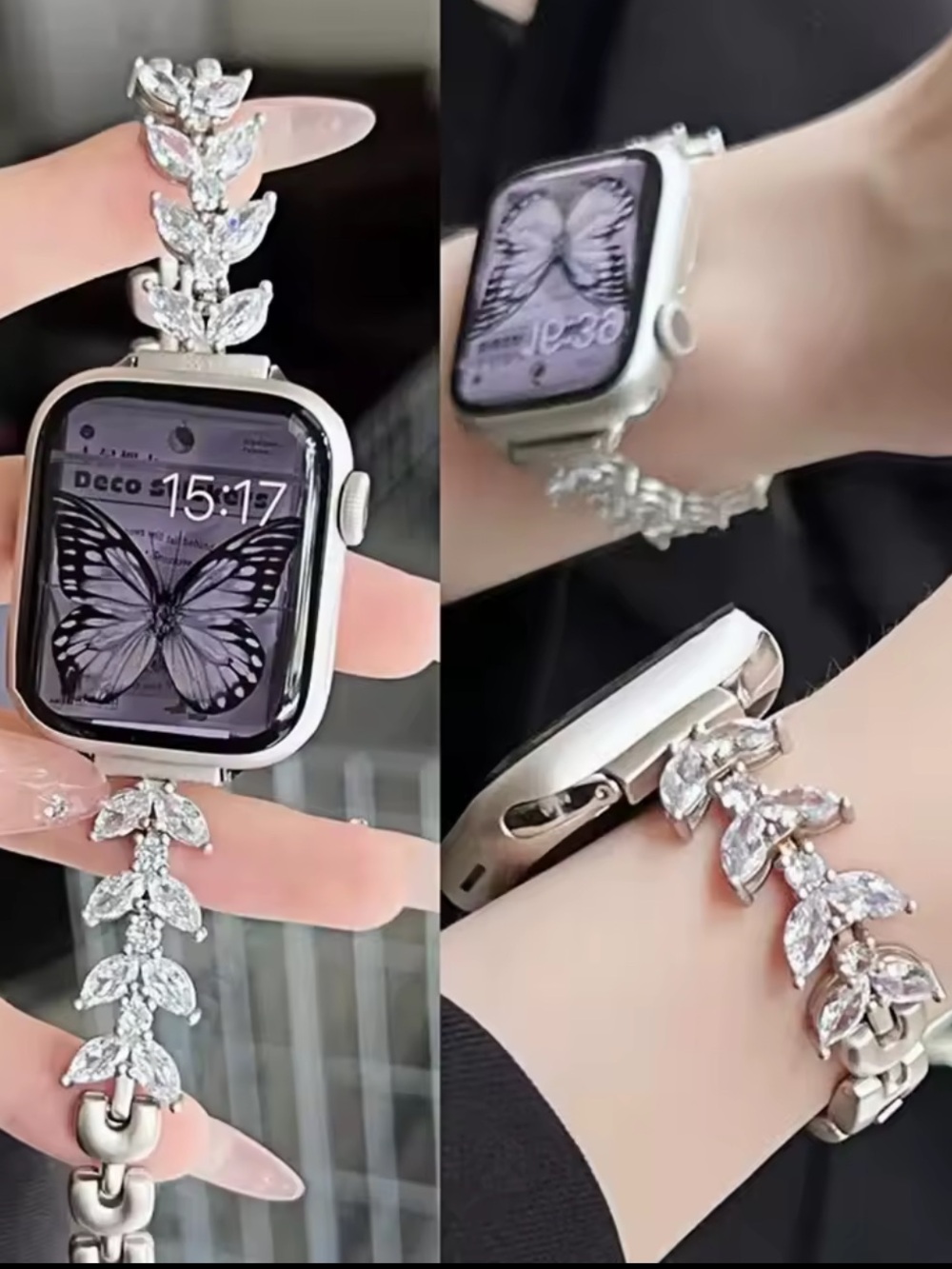 Rhinestone Leaf Link Apple Watch Bracelet Band 38-49mm